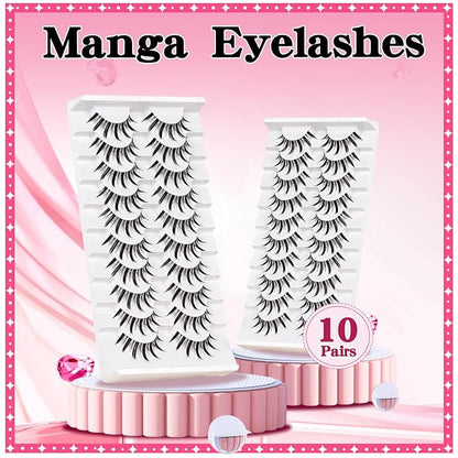 Losha Lashes Manga Lashes Natural Look Wispy False Eyelashes with Clear Band 10 Pairs Faux Mink Lashes Look Like Individual Cluster Lashes (Demon)