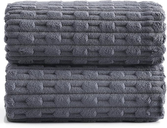 40x80 Inches Oversized Bath Sheets Extra Large Bath Towels Set of 6 for Adults Super Soft Quick Dry Lightweight Lint Free Absorbent Stripe Microfiber Shower Towels (Charcoal Grey, 2 Piece)