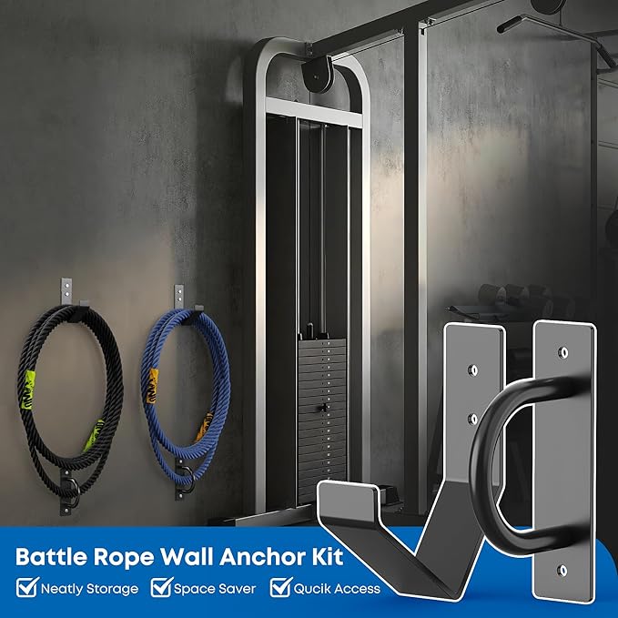 Battle Rope Wall Mount Kit - Set with 1 Battle Rope Wall Anchor and 1 Storage Hook for 30-50 Feet,1"-2.5" Battle Ropes - Heavy Duty Steel Battle Rope Anchor Wall Mount Kit-Battle Rope Rack Attachment