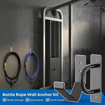 Battle Rope Wall Mount Kit - Set with 1 Battle Rope Wall Anchor and 1 Storage Hook for 30-50 Feet,1"-2.5" Battle Ropes - Heavy Duty Steel Battle Rope Anchor Wall Mount Kit-Battle Rope Rack Attachment