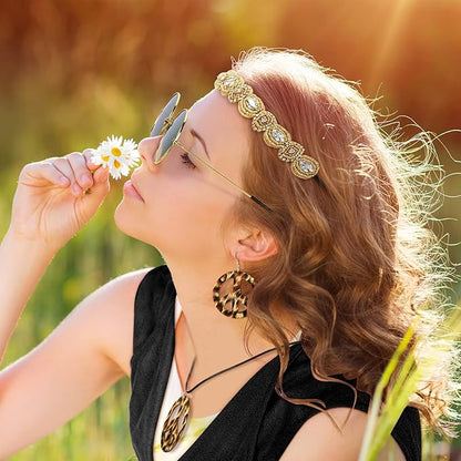 6 Pcs 60s 70s Outfits for Women Hippie Costume Set Peace Sign Earring Headband Fringe Vest Tassel Cardigan