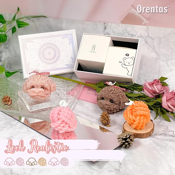 Handmade Teddy Dog Candle Set & Twisted Rope Ball Aromatherapy Aromatherapy Scented Candle Gift Set, Birthday Gift, Thanksgiving Gift, Christmas Gift (Brown/Orange Set)