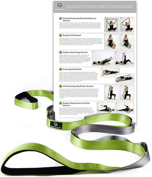 Gradient Fitness Stretching Strap for Physical Therapy, 12 Multi-Loop Stretch Strap 1" W x 8' L, Neoprene Handles, Physical Therapy Equipment, Yoga Straps for Stretching, Leg Stretcher.
