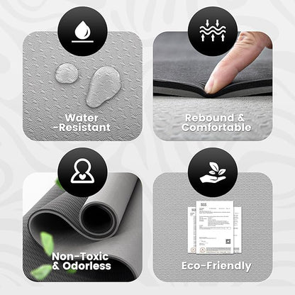 UMINEUX Large Yoga Mat for Men and Women 1/4 & 2/5 Inch Extra Thick TPE Fitness Mat for Home Gym Workout, Non-Slip, Eco Friendly Exercise Mat for Yoga, Pilates, Stretching, Meditation