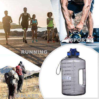 1 Gallon Motivational Sports Water Bottle with Time Marker, BPA Free 128oz Leak Proof Jug, Black, Plastic, 128 ounces, Fitness, Sports, Outdoor Activities
