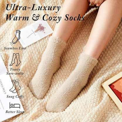Geyoga 6 Pairs Fuzzy Socks for Women Cozy Fluffy Slipper Socks Mink Velvet Soft Winter Warm Sleeping Christmas Gifts