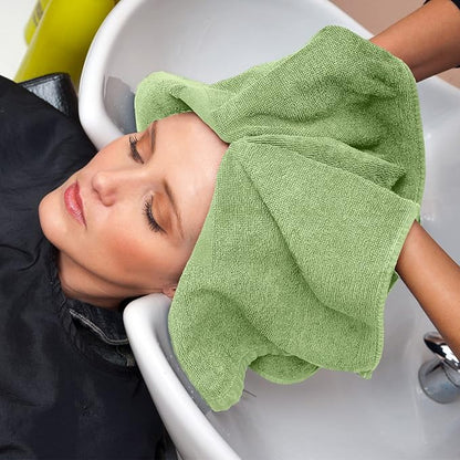 Utopia Towels, Salon Towel, Pack of 12, Not Bleach Proof, 16 by 27 Inches, Highly Absorbent Cotton Towels for Hand, Gym, Beauty, Spa, and Home Hair Care, Sage Green