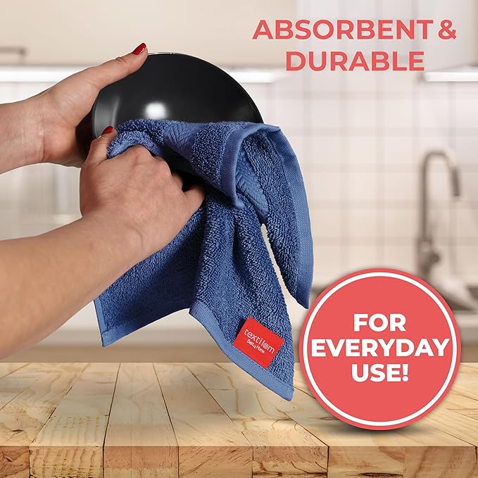 TEXTILOM 100% Turkish Cotton 4 Piece Luxury Washcloth Towel Set for Bathroom & Kitchen, Thick & Super Soft & Highly Absorbent & Quick Dry for Face and Hand- Navy