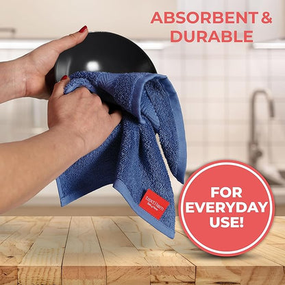 TEXTILOM 100% Turkish Cotton 4 Piece Luxury Washcloth Towel Set for Bathroom & Kitchen, Thick & Super Soft & Highly Absorbent & Quick Dry for Face and Hand- Navy