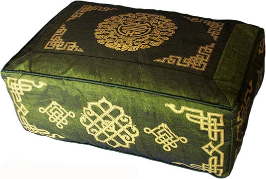 Meditation Cushion - Rectangular Zafu Buckwheat and Kapok Fill Longevity Dharma Key Green