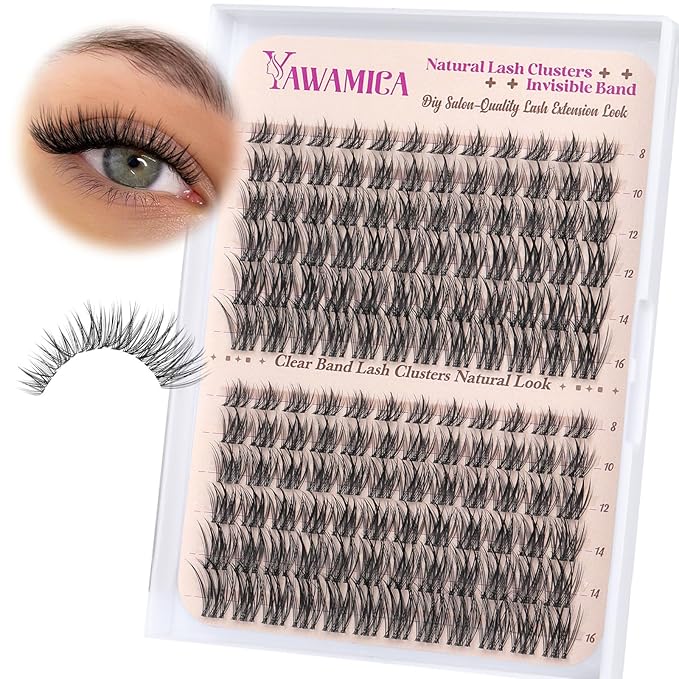 Yawamica Lash Clusters Wispy Eyelash Clusters Clear Band Cluster Eyelash Extensions 10-16mm Length Individual Lashes C Curly Natural Cluster Lashes DIY Lash by Self