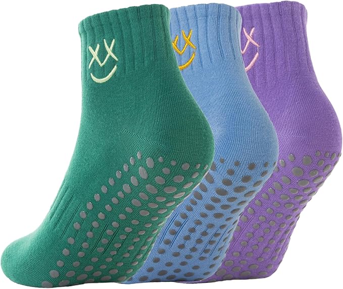 3/6 Pairs Cute Pilates Socks with Grips,Yoga Socks Barre Sock Non Slip Embroidery for Barre Ballet Barefoot Workout