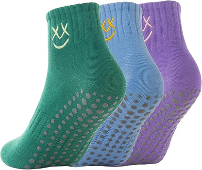 3/6 Pairs Cute Pilates Socks with Grips,Yoga Socks Barre Sock Non Slip Embroidery for Barre Ballet Barefoot Workout