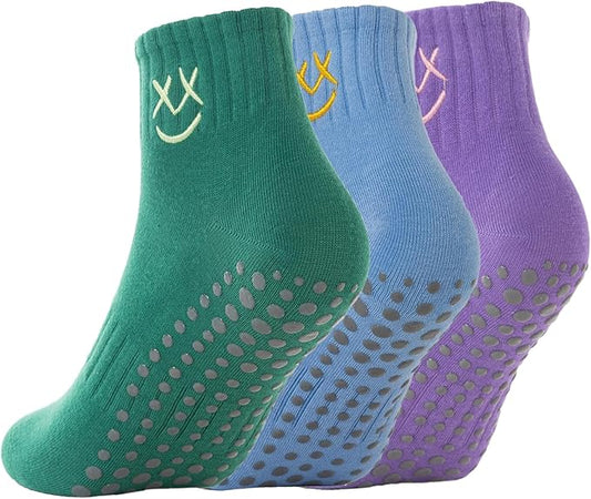 3/6 Pairs Cute Pilates Socks with Grips,Yoga Socks Barre Sock Non Slip Embroidery for Barre Ballet Barefoot Workout
