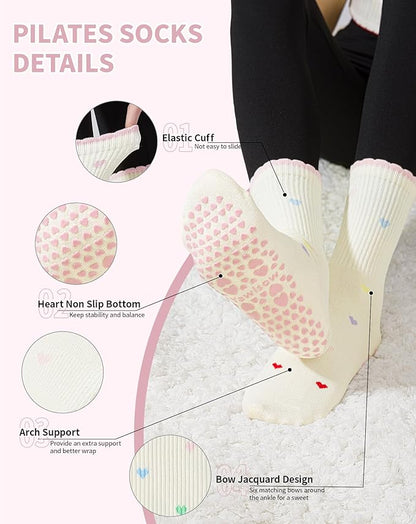 Yawlsow Pilates Grip Socks for Women Yoga Grippy Socks Cute Barre Non Skid Athletic Crew Sticky Sock Workout Hospital