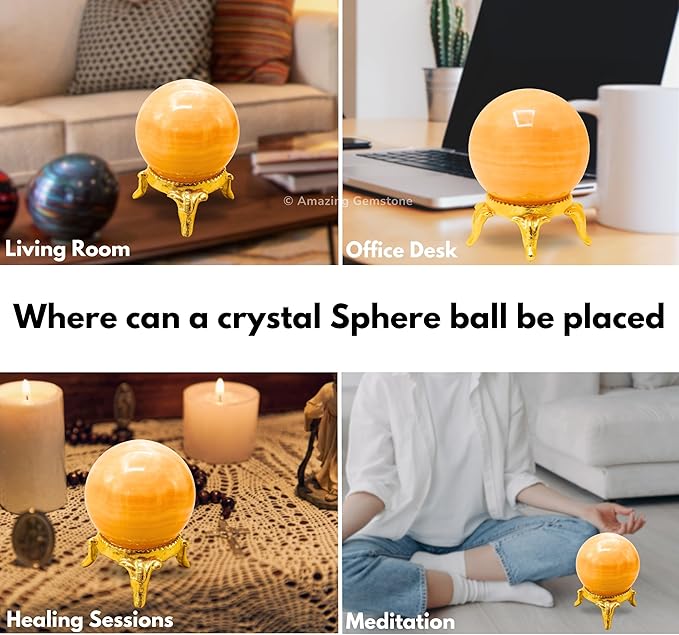 Amazing Gemstone Yellow Calcite Crystal Ball with Stand - 2 Inches Crystal Sphere Meditation Balls for Witchcraft and Decorative Balls