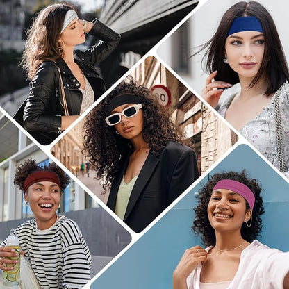 16Pcs Headbands for Women Non Slip - Stylish Sports Hair Bands for Women's Hair - Soft Cotton Cloth Stretchy Headbands for Women for Yoga, Outdoor Exercise Running