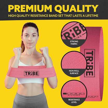 Tribe Lifting Fabric Resistance Bands for Glutes & Legs | 5 Fabric Workout Bands Set | Thick Booty Bands for Squats, Lunges, Hip Training, Physical Therapy & Home Workouts