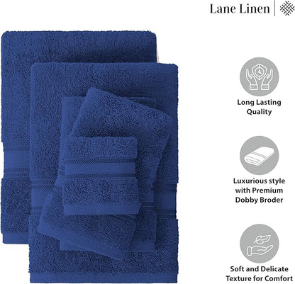 LANE LINEN Luxury Bath Towels Set - 12 Piece Set, 100% CottonBathroom Towels, Zero Twist, Extra Absorbent Super Soft, 4 Bath Towel, 4 Hand Towel, 4 Wash Cloths - Navy