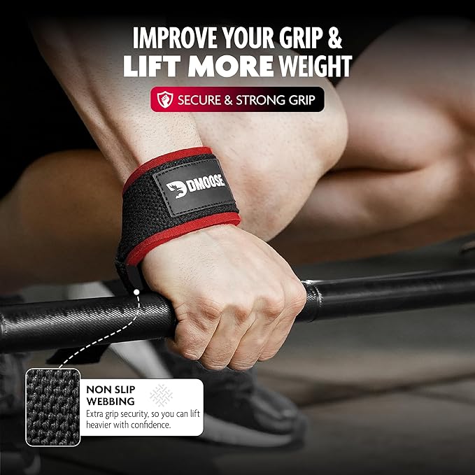 DMoose Fitness Lifting Straps 24" (Pair) - 5mm Padded Durable Wrist Straps for Weightlifting & Powerlifting - Cotton Lifting Strap with Silicone Grip for Men & Women - Deadlift Strap for Gym Workout