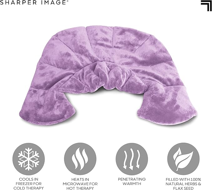 Sharper Image Heated Neck & Shoulder Wrap - Microwavable Warm & Cooling Plush Pad, Scented Aromatherapy (100% Natural Lavender & Herb Spa Blend), Pain Tension Headache Relief Therapy, Gift for Women