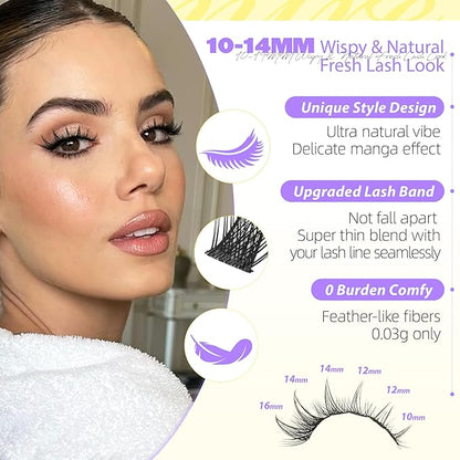JIMIRE Lash Clusters Wispy Eyelash Clusters 10-16MM CC Curly Manga Cluster Eyelash Extensions with Bottom Lashes Anime Lash Extensions for Beginners 136Pcs Individual Lashes DIY at Home