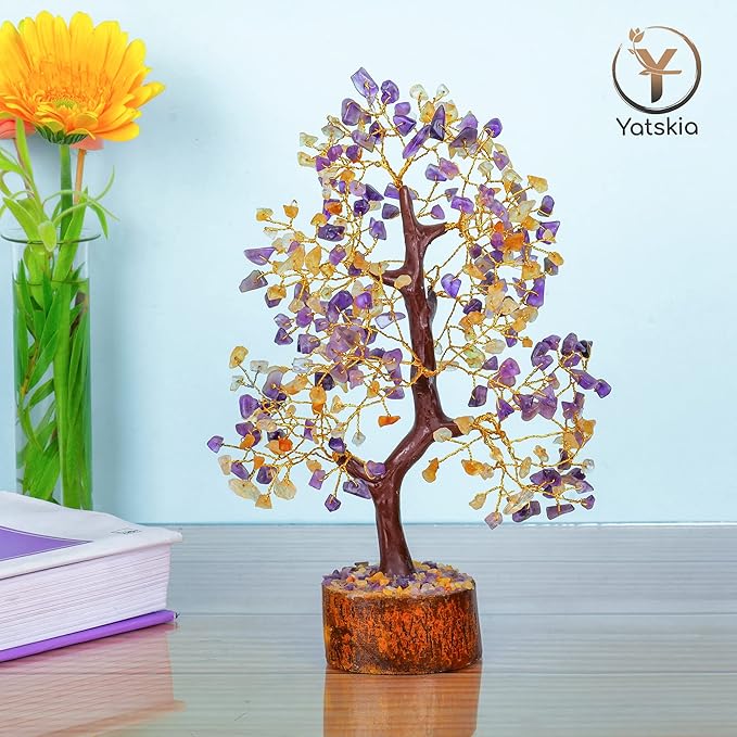 YATSKIA Citrine Crystal - Amethyst Tree, Tree of Life Decor, Healing Crystals, Chakra Gifts, Crystal Money Tree, Gemstone Tree, Tree of Life Decor, Home Decor Gifts, Arbol De La Abundancia