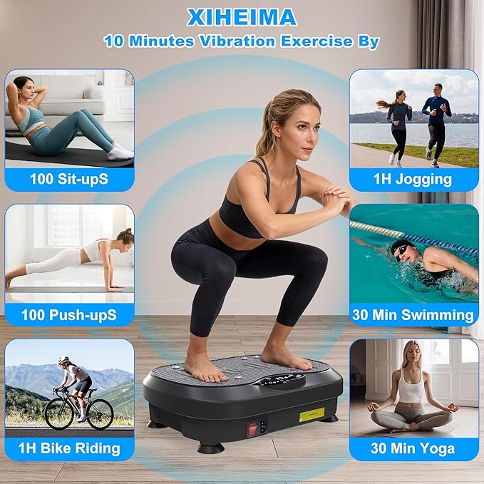 Vibration Plate Exercise Machine for Lymphatic Drainage, Whole Body Fitness Workout Equipment Stand Shake Board Sport Gym for Weight Loss Fat Burner for Women Men