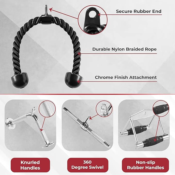 Yes4All Tricep Press Down Cable Machine Attachment Set, LAT Pulldown Attachment, Cable Machine Accessories for Home Gym