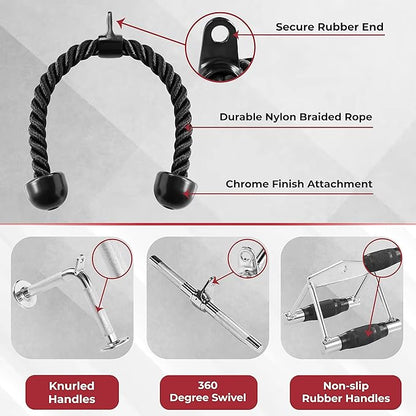 Yes4All Tricep Press Down Cable Machine Attachment Set, LAT Pulldown Attachment, Cable Machine Accessories for Home Gym