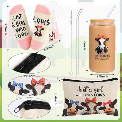 SAIWEILAI ONLINE 6 Pieces Cow Gifts Set for Women Cow Lovers Gifts Just a Girl Who Loves Cows Gift for Her Daughter Friend Sister Cows Lovers