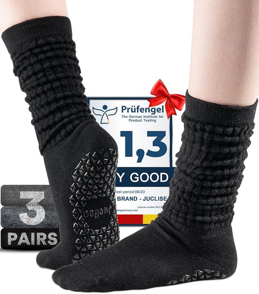 Slouch Pilates Grip Socks Yoga Barre Non Slip Scrunch Merino Wool Gym Workout Breathable Moisture Wicking Anti Odor