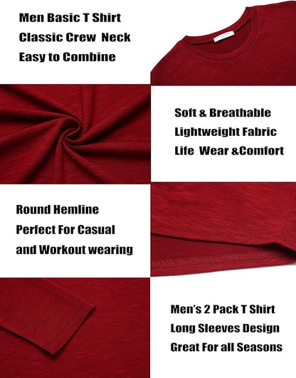 COOFANDY Men 2 Pack Muscle Fitted T Shirt Gym Workout Athletic Long Sleeves Tee
