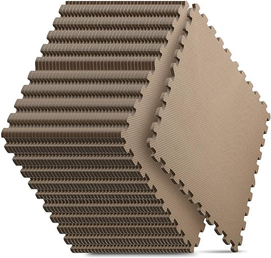 Home Gym Mat, Puzzle Exercise Mat, EVA Interlocking Foam Floor Tiles for Home Workout Equipment and Kids' Play Areas -, 24 in x 24 in x ½ in, Brown 36 Tiles