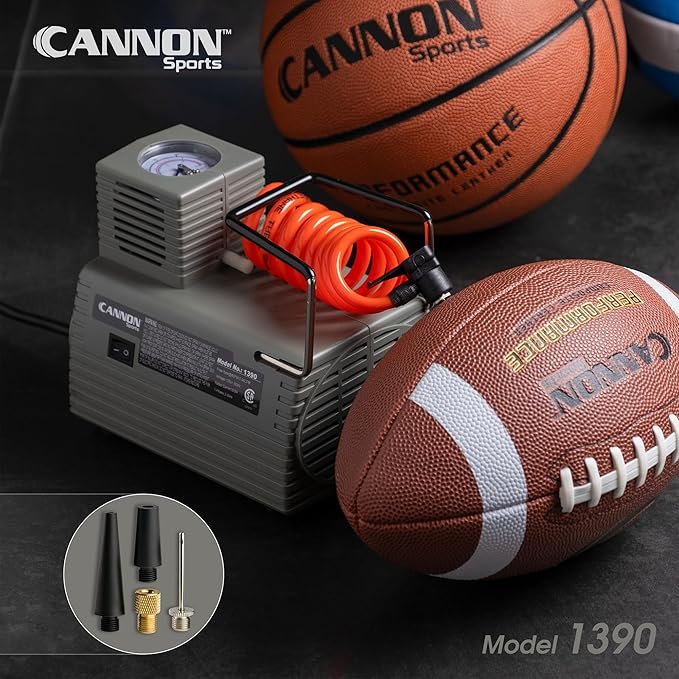 Cannon Sports Electric Ball Inflator Pump with Pressure Gauge - Powerful 1/8 HP Oil-Less Compressor, Inflates Balls, Exercise Balls, Tires, Pool Floats, Air Mattresses, and More