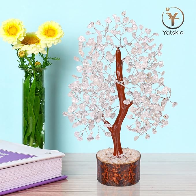 YATSKIA Clear Quartz Crystal Tree - Sculpture, Handmade 100% Natural Gemstones, Customizable, Home Decor, Feng Shui, Housewarming Gift