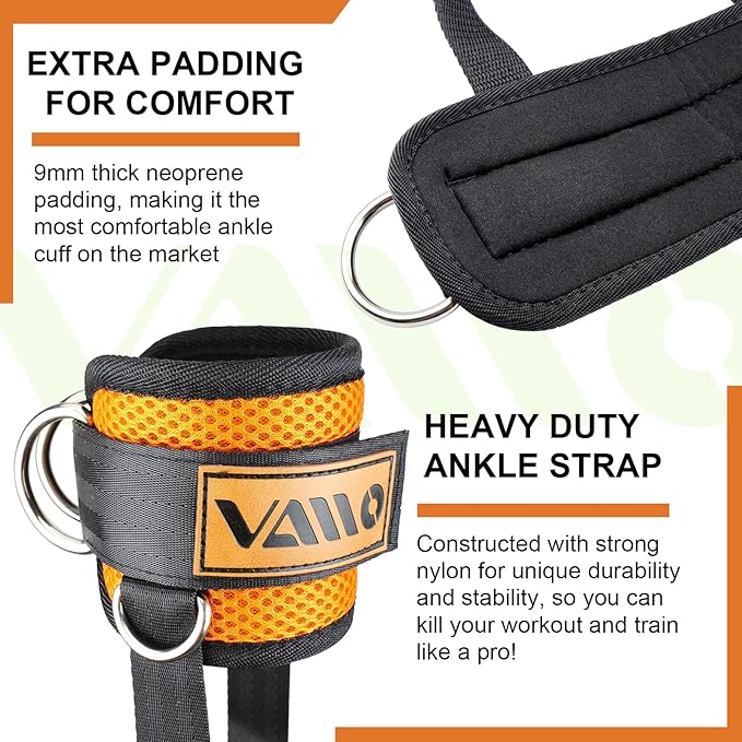 VAIIO Ankle Straps for Cable Machines,Adjustable Comfort fit Neoprene, Reinforce Double D-Ring - Premium Ankle Cuffs to Improve Abdominal Muscles, Lift The Butts, Tone The Legs for Men & Women