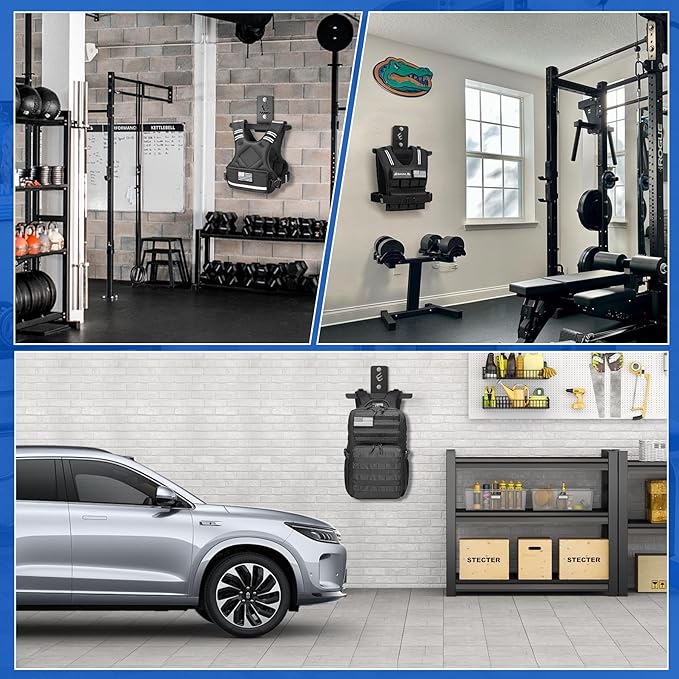 Weight Vest Hanger Wall Mount - Heavy Duty Steel Tactical Vest Wall Mount for Home Gym Gear, Weighted Vest Storage Rack for Backpacks, Body Armor Carrier, Weighted Vest Hook - Hold Up To 200Lbs