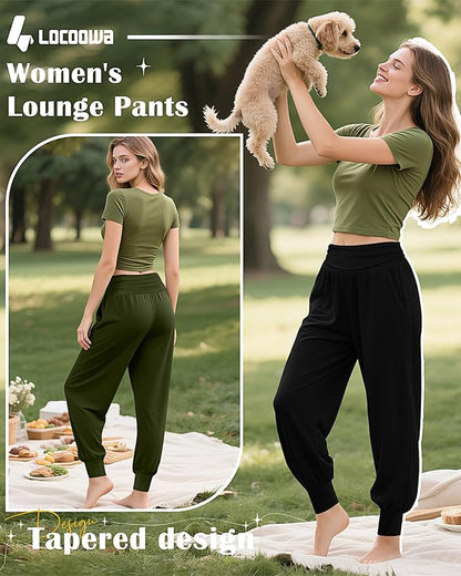2 Pack Women's Yoga Joggers, Cozy Sweatpants with Pockets Casual Loose Comfy High Waisted Lounge Pants