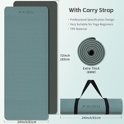 Yoga Mat 8mm Super Thick TPE Fitness Mat | SGS Certified | Non-Slip, Odorless & Tear-Resistant | Unisex with Strap | for Yoga, Pilates, Meditation & Home Workouts