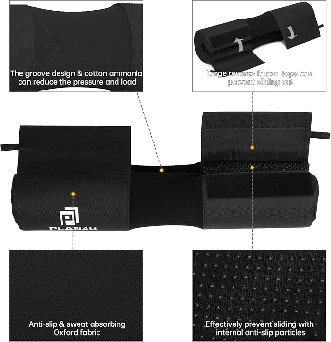 Barbell Pad Set for Squat Hip Thrusts, Upgraded Workout Foam Weight Lifting Bar Cushion Shoulder Neck Support with Anti-Slip Grain, Fits Standard Olympic Bars & Smith Machine