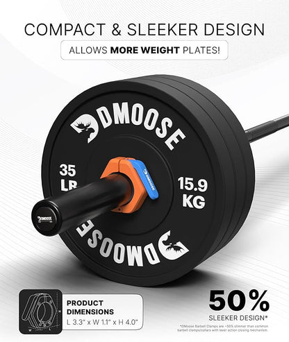 DMoose Fitness Barbell Clips 2 Inch (Pair) - Quick Release Olympic Barbell Clamps & Collars with Anti Slip TRP Grip for Secure Weightlifting and Powerlifting - Weight Clips for Bars at Home or Gym