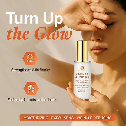 Vitamin C & Collagen Serum - Illuminating Anti-Aging, Luminous Complexion, Brightens Skin - Dermatologist Tested, Korean Skin Care, Cruelty Free, Natural Ingredients - 1.69 fl. oz