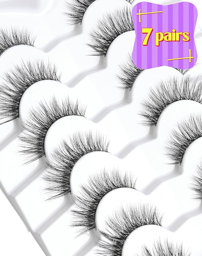 Onlyall Natural Lashes Wispy Lashes Natural Look False Eyelashes Natural Flared Eyelashes False Eye Lashes Soft Fluffy Lashes 7 Pairs D6 Volume-13mm