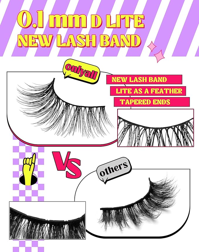 Onlyall Natural Lashes Wispy Lashes Natural Look False Eyelashes Natural Flared Eyelashes False Eye Lashes Soft Fluffy Lashes 7 Pairs D12 Flirty-13mm