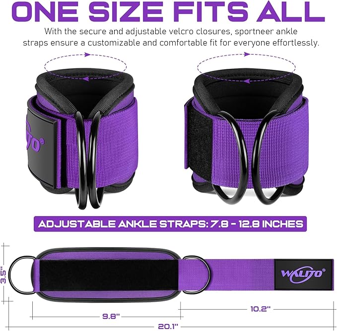 WALITO Gym Ankle Straps for Working Out - Glute Ankle Cuff Kickback Strap, Gym Cable Machine Accessories for Women Glute Leg Extensions, Hip Abductors & Lower Body Exercises Equipment