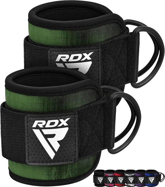RDX Ankle Straps for Cable Machines – 7MM Neoprene Padded 10"x4" Adjustable Gym Cuffs with Dual D-Rings – Weight Attachments for Wrist Glutes Leg Kickbacks Hip Abduction Strength Workouts – Men Women