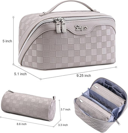 BOYATU Travel Makeup Bag Organizer Cosmetic Bag: 3 Pcs Set Make up Bags for Women with Handle - Waterproof Vegan Leather Toiletry Bags Travel Essentials Pouch with Compartments (C-13-Gray)