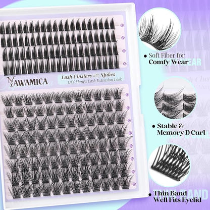 Lash Clusters Manga Eyelash Clusters Wispy Cluster Lashes with Spikes D Curl Cluster Eyelash Extensions 10-16mm Individual Lashes with 13-19mm Spikes Lashes DIY Anime Lash Extension Look by Yawamica