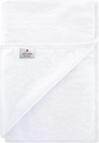 American Soft Linen Oversized Bath Sheet 40x80 Extra Large for Bathroom, 600 GSM 100% Cotton Turkish Jumbo Bathsheet Towels for Adults, White Bath Sheet